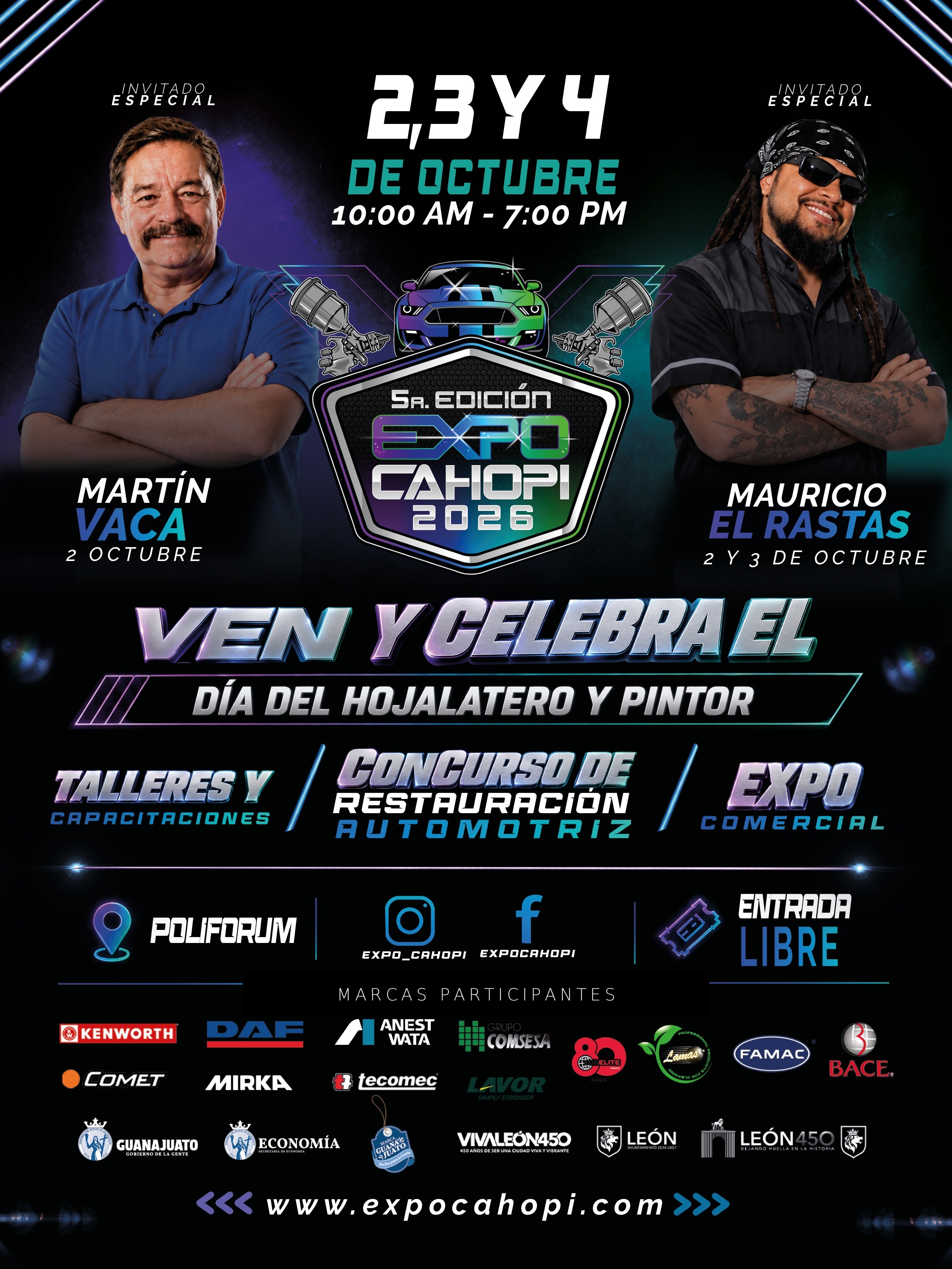 Poster oficial EXPO CAHOPI 2026 con marcas participantes, Martín Vaca y Mauricio El Rastas