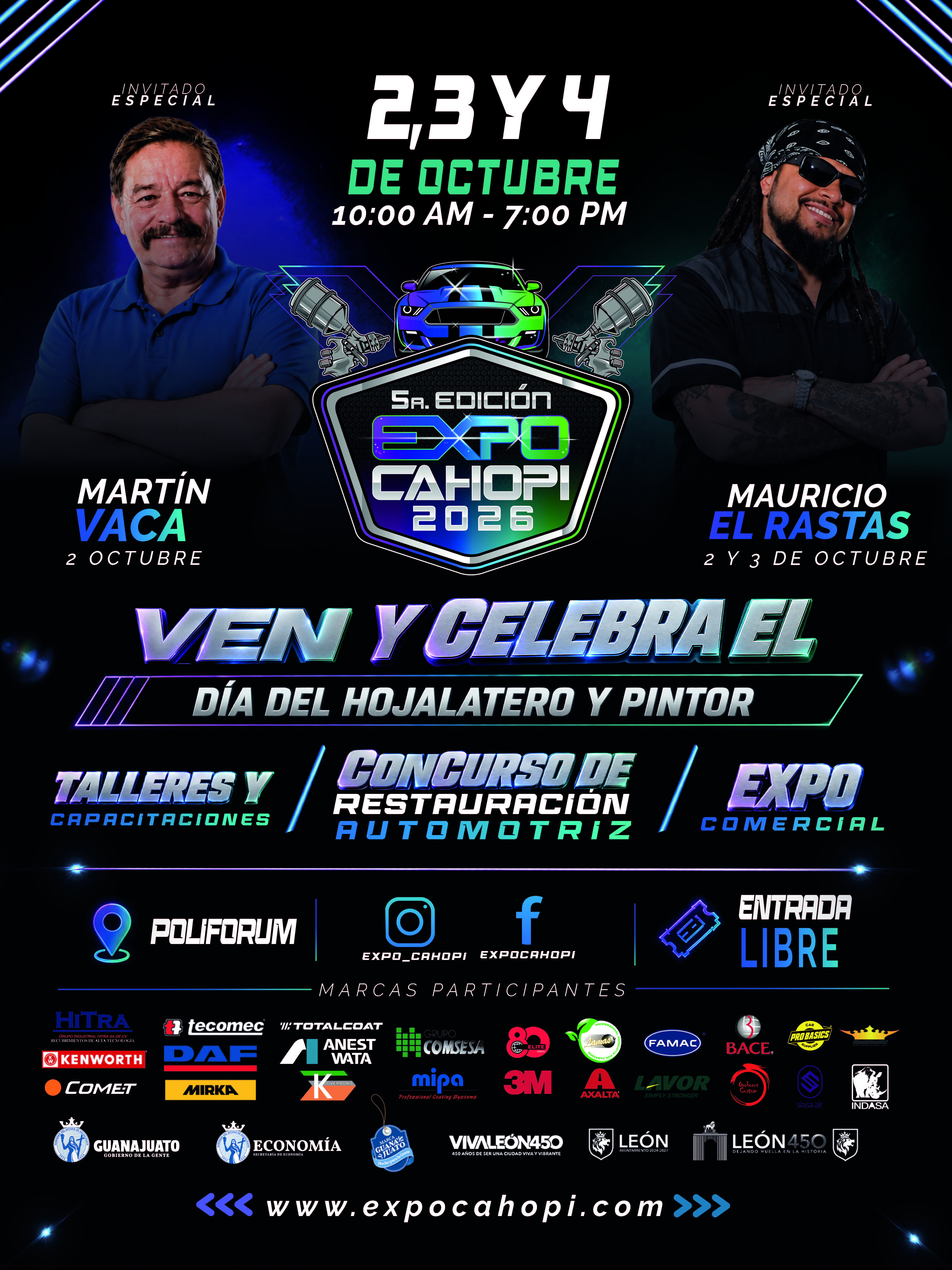 Poster oficial EXPO CAHOPI 2026 con marcas participantes, Martín Vaca y Mauricio El Rastas